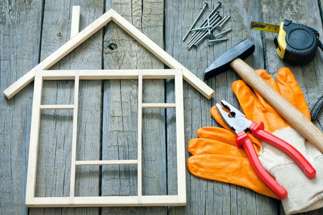 House construction renovation abstract background and tools