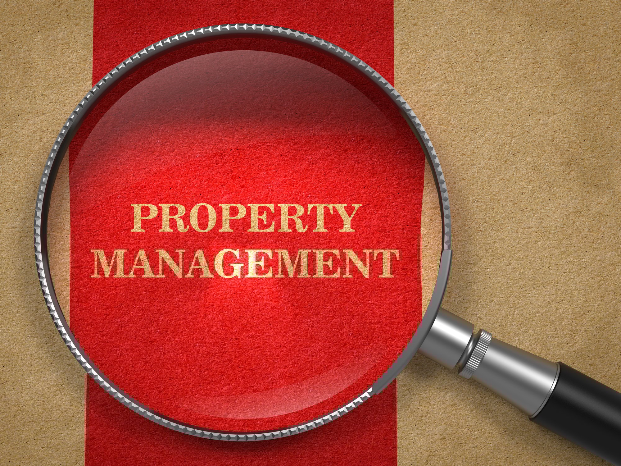 Property Management. Magnifying Glass on Old Paper
